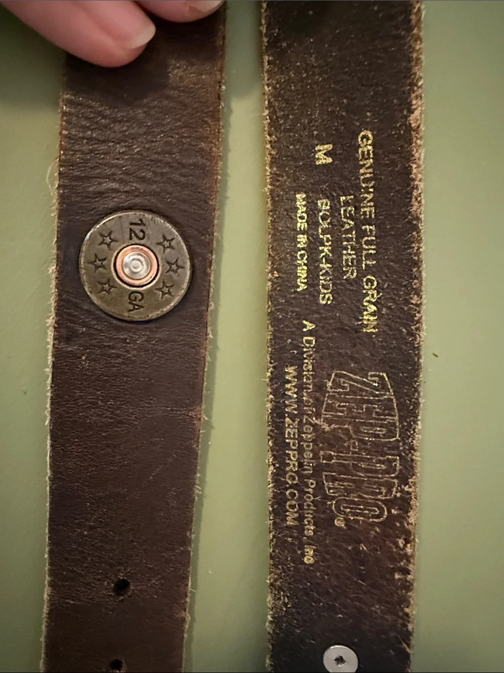 ZEP PRO Brown Genuine Full-Grain Leather Belt with Shotgun Shell Accent